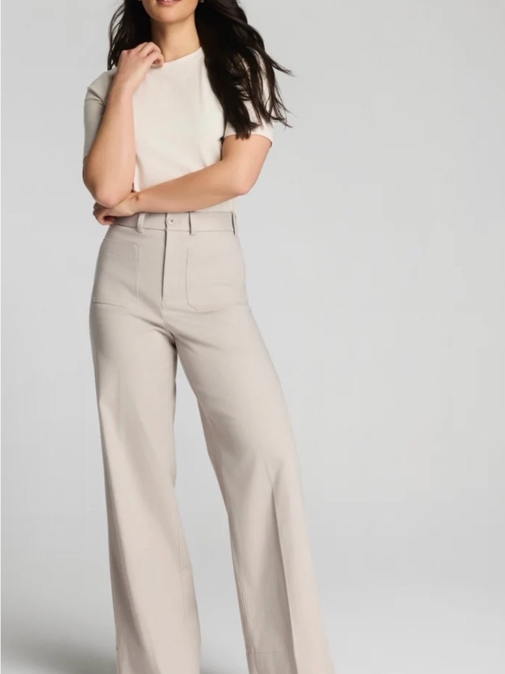 SPANX Wide-Leg High-Rise Pants in Bone